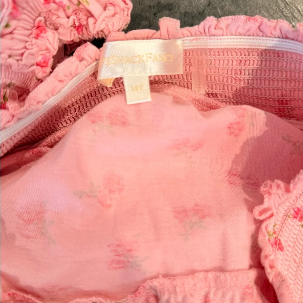 LoveShackFancy Pink Floral Smocked Crop Top & Tiered Skirt Set
